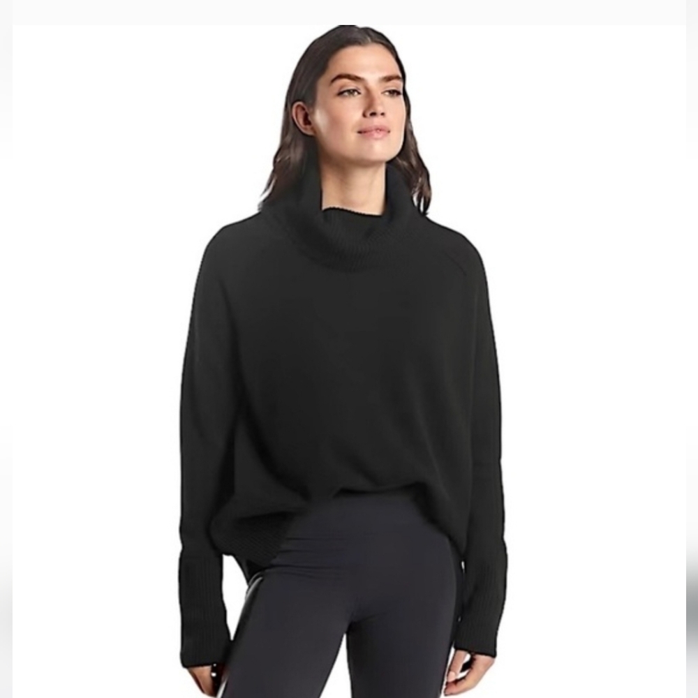 Athleta Aspen Wool & Cashmere Blend Turtleneck Sweater Black Long Sleeve Cozy SM